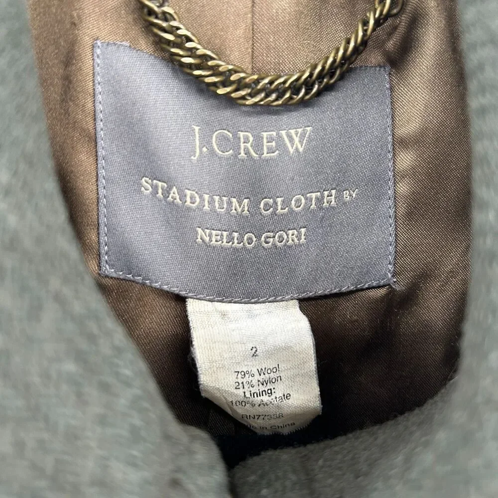 J. CREW Stadium Cloth Nello Gori *Flawed Olive Green Wool Double Breasted Coat 2 - Picture 5 of 6
